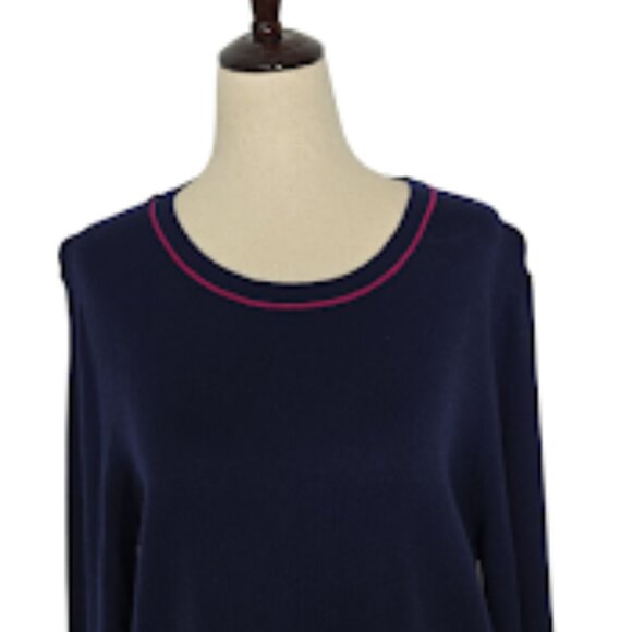 COURT & ROWE Navy Pink Trim Sweater Gold Button Cuffs crew neck Size Large NWT - Picture 2 of 9